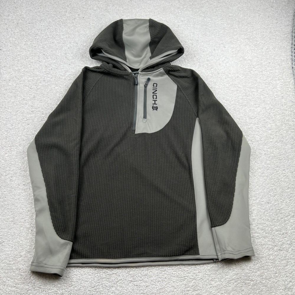 Cinch Mens Quarter Zip Waffle Knit Tech Hoodie Gray Medium RN 17901